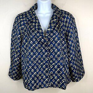 Jones New York SILK Blazer Womens Size 10 Blue Black Corpcore Abstract Neutral